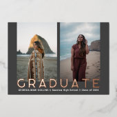 Dubbele foto's Afstuderen Foto-aankondiging Folie Uitnodiging (Voorkant)