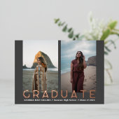 Dubbele foto's Afstuderen Foto-aankondiging Folie Uitnodiging (Staand Voorkant)