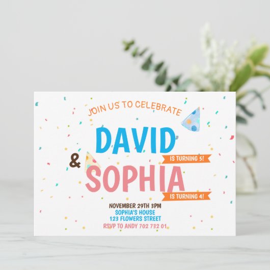 Dubbele geboorte Partij Gezamenlijke Siblings Boy  Kaart (Staand voorkant)