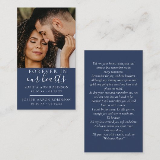 Dubbele gedenkfoto Funeral Blue Prayer Kaart Visitekaartje (Voorkant / Achterkant)