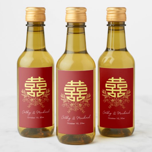 Dubbele geluksbloem Chinese bruiloft Wijn Etiket (Flessen)
