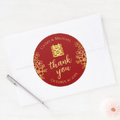 Dubbele geluksbloemen dank je chinese bruiloft ronde sticker (Envelop)