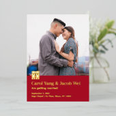 Dubbele geluksbruiloft folie opslaan van de datum feestdagenkaart (Staand Voorkant)