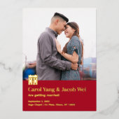 Dubbele geluksbruiloft folie opslaan van de datum folie feestdagenkaart (Voorkant)