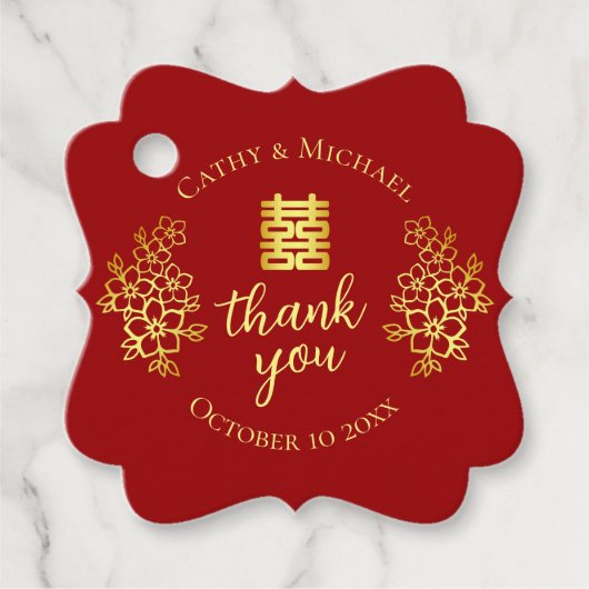 Dubbele geluksfloral dank je chinese bruiloft bedankjes labels (Voorkant)
