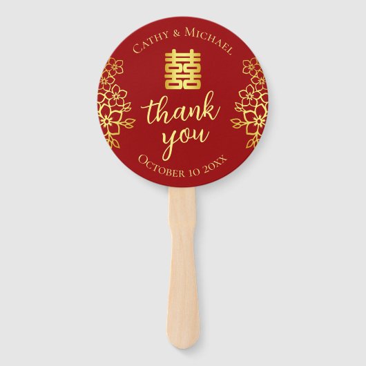 Dubbele geluksfloral dank je chinese bruiloft handwaaier (Achterkant)