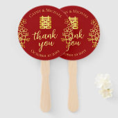 Dubbele geluksfloral dank je chinese bruiloft handwaaier (Voorkant en achterkant)