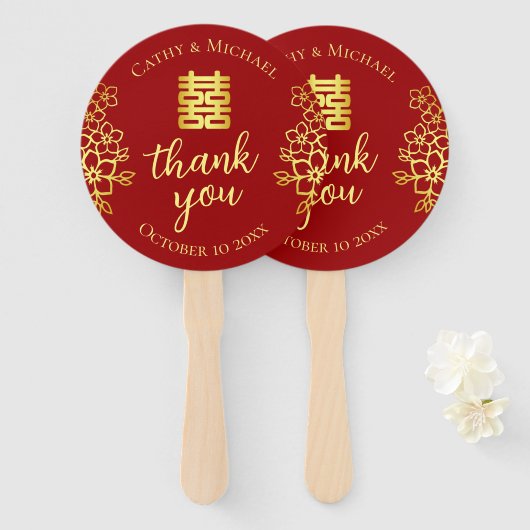 Dubbele geluksfloral dank je chinese bruiloft handwaaier (Voorkant en achterkant)