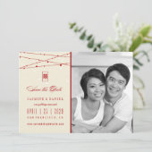 Dubbele geluksgevierde lampjes Foto opslaan Datum Kaart (Staand voorkant)