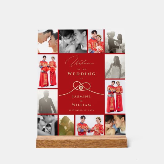 Dubbele geluksknoop Chinese bruiloft 12 Foto Acryl Bord (Voorkant)