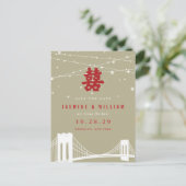 Dubbele gelukslichten N.Y. Chinees sparen de Datum Aankondigingskaart (Staand voorkant)