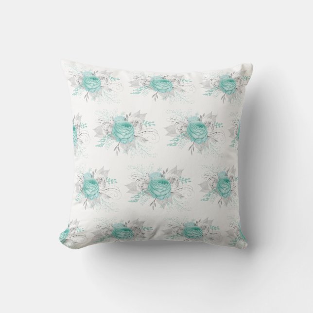 DUBBELE GEZONDE HAMPTONS AQUA FLORAL CUSHION KUSSEN (Voorkant)