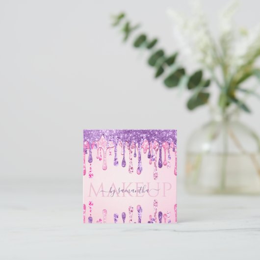 Dubbele glitterroze en Paarse rugleuning Vierkante Visitekaartje (Staand voorkant)
