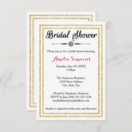 Dubbele Gold-trim - 3x5 Bridal Shower-uitnodiging Kaart (Voorkant / Achterkant)