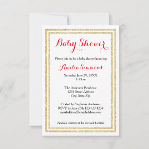 Dubbele Gouden Rand - 3x5 Baby Shower Uitnodiging