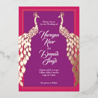 Dubbele goudpacocks folie uitnodiging