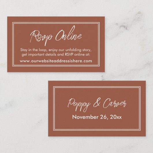 Dubbele grens Terracotta RSVP Online Informatiekaartje (Voorkant / Achterkant)