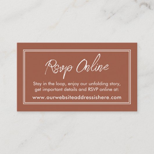 Dubbele grens Terracotta RSVP Online Informatiekaartje (Voorkant)