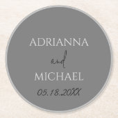 Dubbele Grijze Huwelijkspaar Naam & Datumcirkel Ronde Kartonnen Onderzetter (Voorkant)