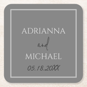 Dubbele Grijze Naam van het bruidspaar en Datum Wi Kartonnen Onderzetters