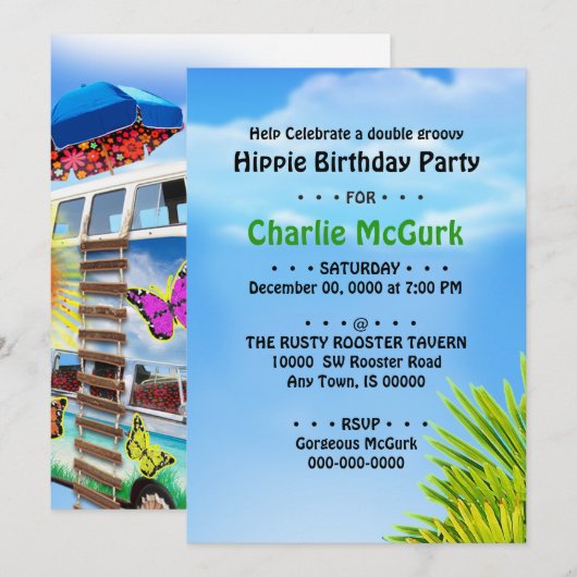 Dubbele Groovy verjaardagsfeestje uitnodiging (Voorkant / Achterkant)