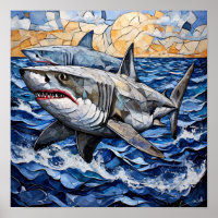 Dubbele Haaien Mozaïek Oceaan Wand Kunst |