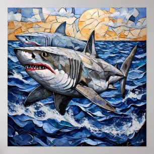 Dubbele Haaien Mozaïek Oceaan Wand Kunst   Poster