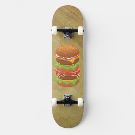 Dubbele hamburger met kaas en bacon persoonlijk skateboard (Voorkant)