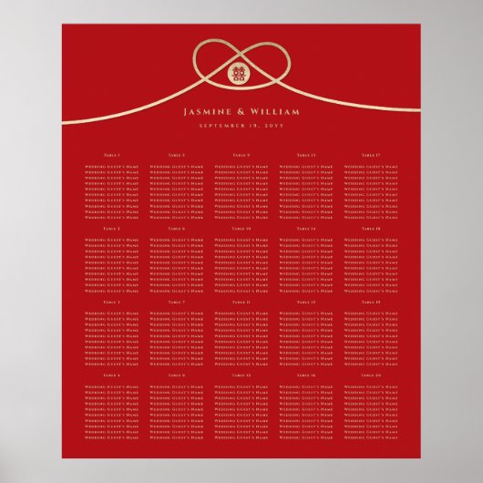Dubbele Happiness Gold Knot Wedding Seating Chart Poster (Voorkant)