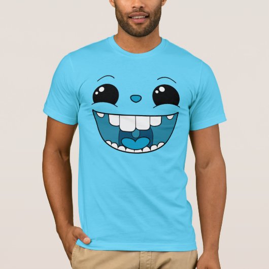 Dubbele Happy Blue Face Mannen T-Shirt (Voorkant)