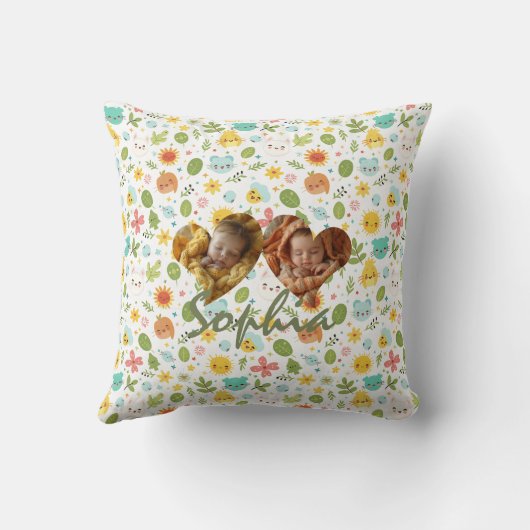 Dubbele Hart Foto Kussen Hart & Kawaii Patroon (Achterkant)