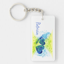 Dubbele harten blauw en geel sleutelhanger