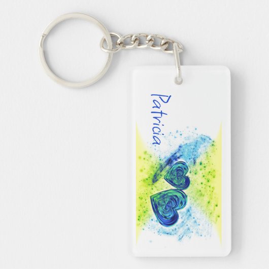 Dubbele harten blauw en geel sleutelhanger (Voorkant)