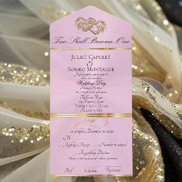 Dubbele Harten - Pastel Roze/Goud All In One Uitnodiging