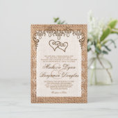Dubbele harten Rustic Burlap Wedding Invitations Kaart (Staand voorkant)