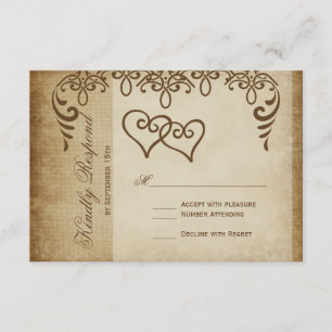 Dubbele harten Rustic Burlap Wedding RSVP-kaarten RSVP Kaartje