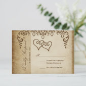 Dubbele harten Rustic Burlap Wedding RSVP-kaarten RSVP Kaartje (Staand voorkant)