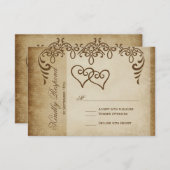 Dubbele harten Rustic Burlap Wedding RSVP-kaarten RSVP Kaartje (Voorkant / Achterkant)