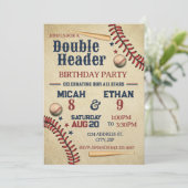 Dubbele Header Baseball verjaardagsuitnodiging Kaart (Staand voorkant)