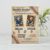 Dubbele Header Baseball verjaardagsuitnodiging Kaart (Staand voorkant)