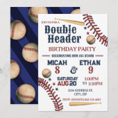 Dubbele Header Baseball verjaardagsuitnodiging Kaart (Voorkant / Achterkant)
