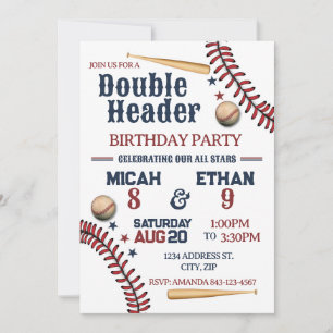 Dubbele Header Baseball verjaardagsuitnodiging Kaart