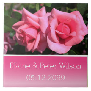 Dubbele hete roze roos bloemen huwelijksjubileum tegeltje