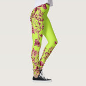 Dubbele Hibiscus Roze op Lime Broek Leggings (Rechts)