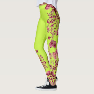 Dubbele Hibiscus Roze op Lime Broek Leggings