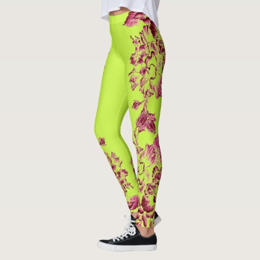 Dubbele Hibiscus Roze op Lime Broek Leggings (Links)