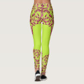 Dubbele Hibiscus Roze op Lime Broek Leggings (Achterkant)