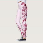 Dubbele Hibiscus Roze op Zwart Leggings (Links)