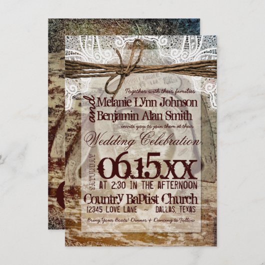 Dubbele Hoefijzers Rustic Wedding Invitting Kaart (Voorkant / Achterkant)