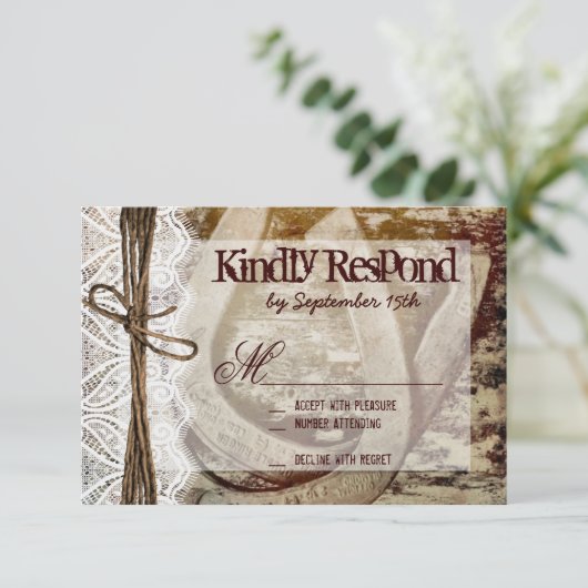 Dubbele Hoefijzers Rustic Wedding RSVP-kaarten RSVP Kaartje (Staand voorkant)
